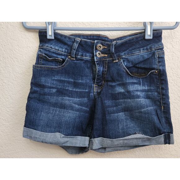Signature Studio Dark Blue High Waisted Denim Shorts 4 Lightweight Soft Stretch - Picture 1 of 4